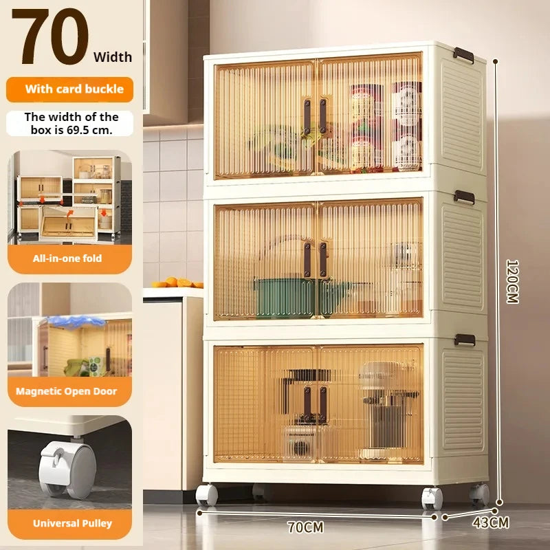 Folding Living Room Cabinet, Multifunction Closet Organizer - Wheels, Stackable, Large Capacity Storage: Box Shelf