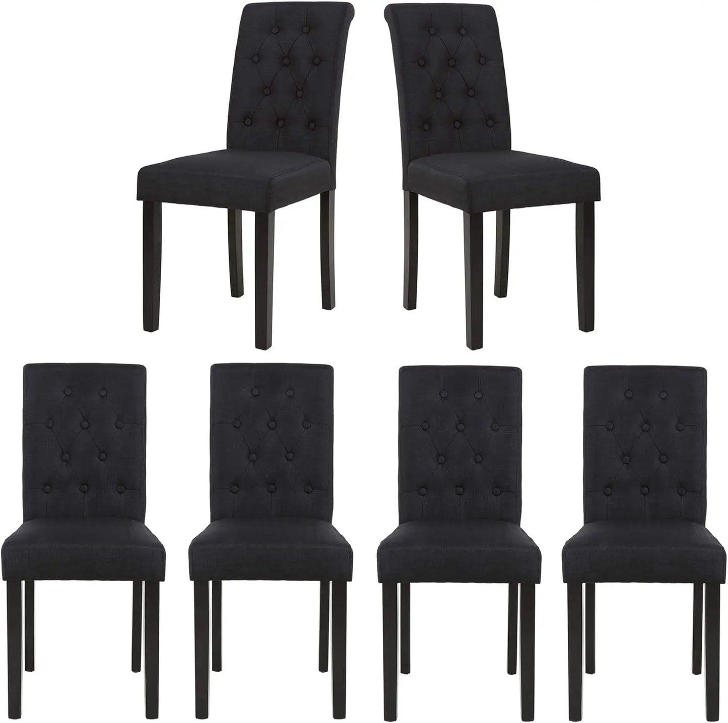 Set of 6 Upholstered Fabric Dining Chairs with Button-Tufted Details (Set of 6 Black)
