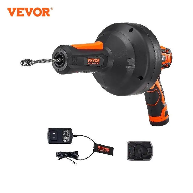 12V Electric Drain Auger 25FT Cordless Plumbing Snake: Auto Feed Pipeline Drain Clog Remover, 2.0Ah Battery Charger