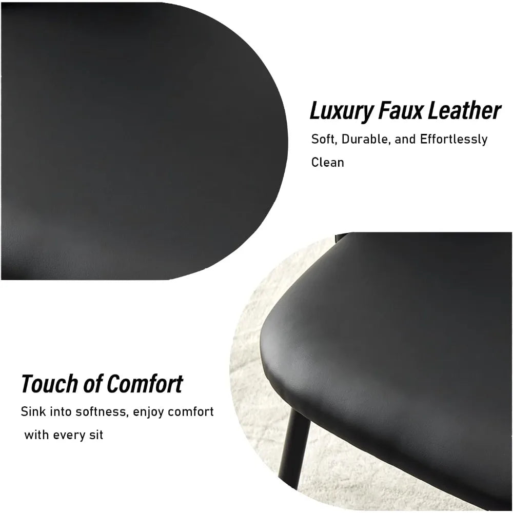 Comfortable Black Modern Leather Dining Chairs with Soft Cushion Seat and Sturdy Metal Legs