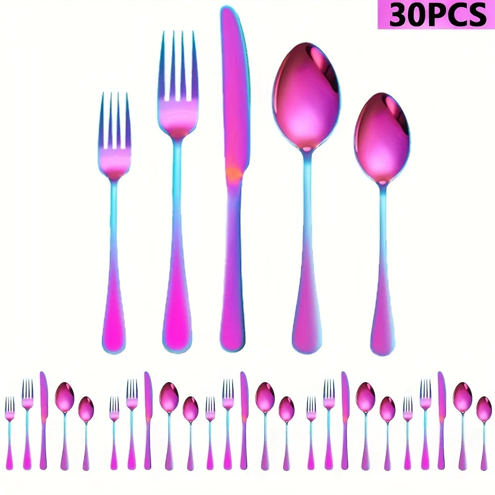 30/60pcs Stainless Steel High-end Tableware Set - Dishwasher Safe