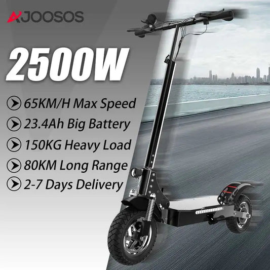 1200W-2500W Adult Electric Scooter: Up to 65km/h 80km 48V/52V Motor 10'' Pneumatic Tires Foldable