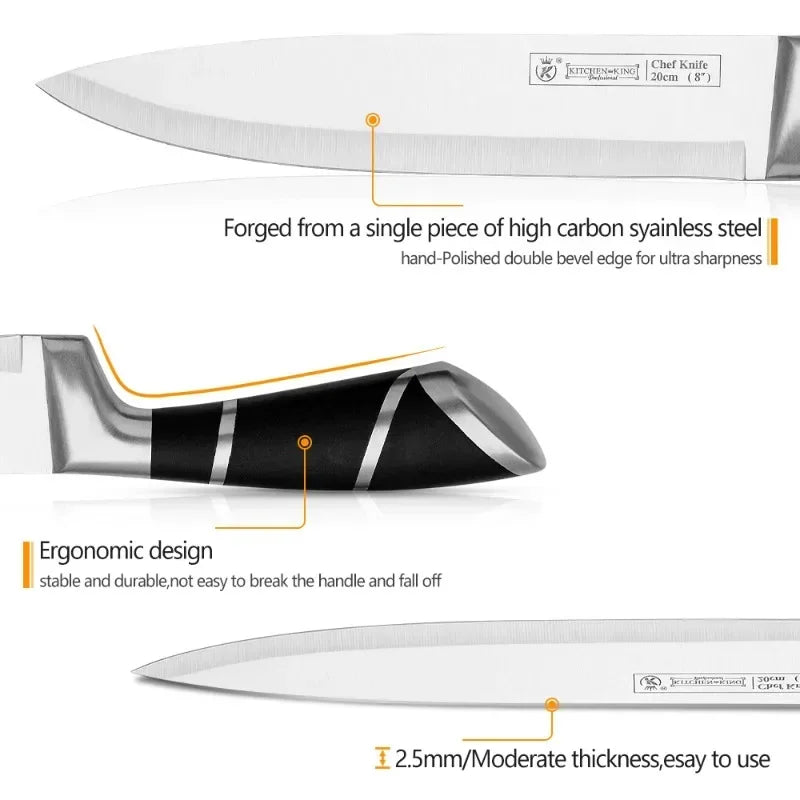 Beautiful Kitchen Knife Set: 9pc Stainless Steel Non-Stick Coated Chef Knives with Sharpener and Stand - 3 color choices