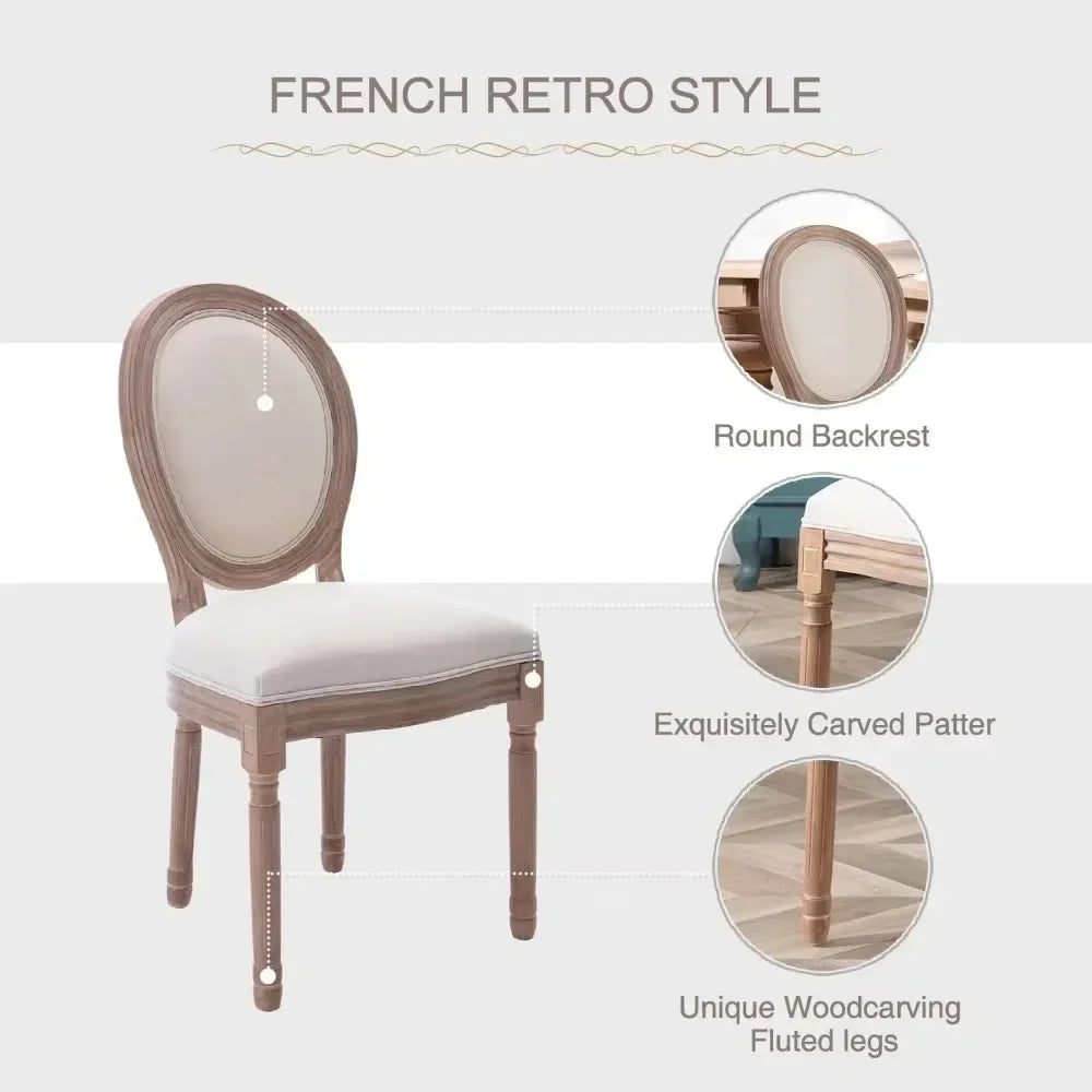 French Country Dining Chairs Set of 6 - Vintage Louis Chairs with Curved Backrest and Beautifully Carved Solid Wood Frame