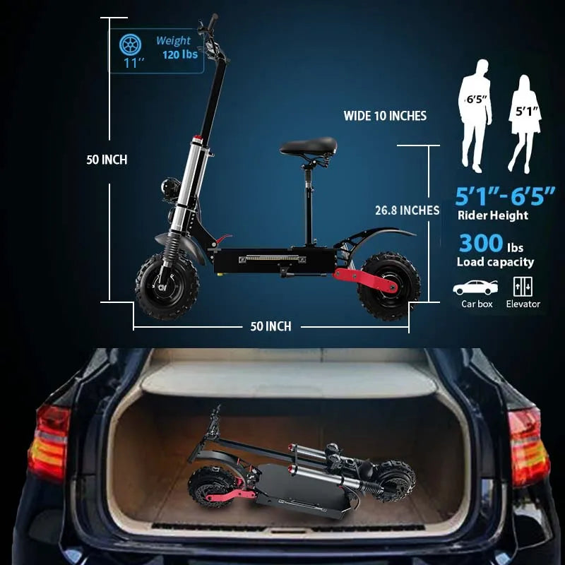 2400W-5600W Electric Scooter:  Dual Motor, Removable Seat
