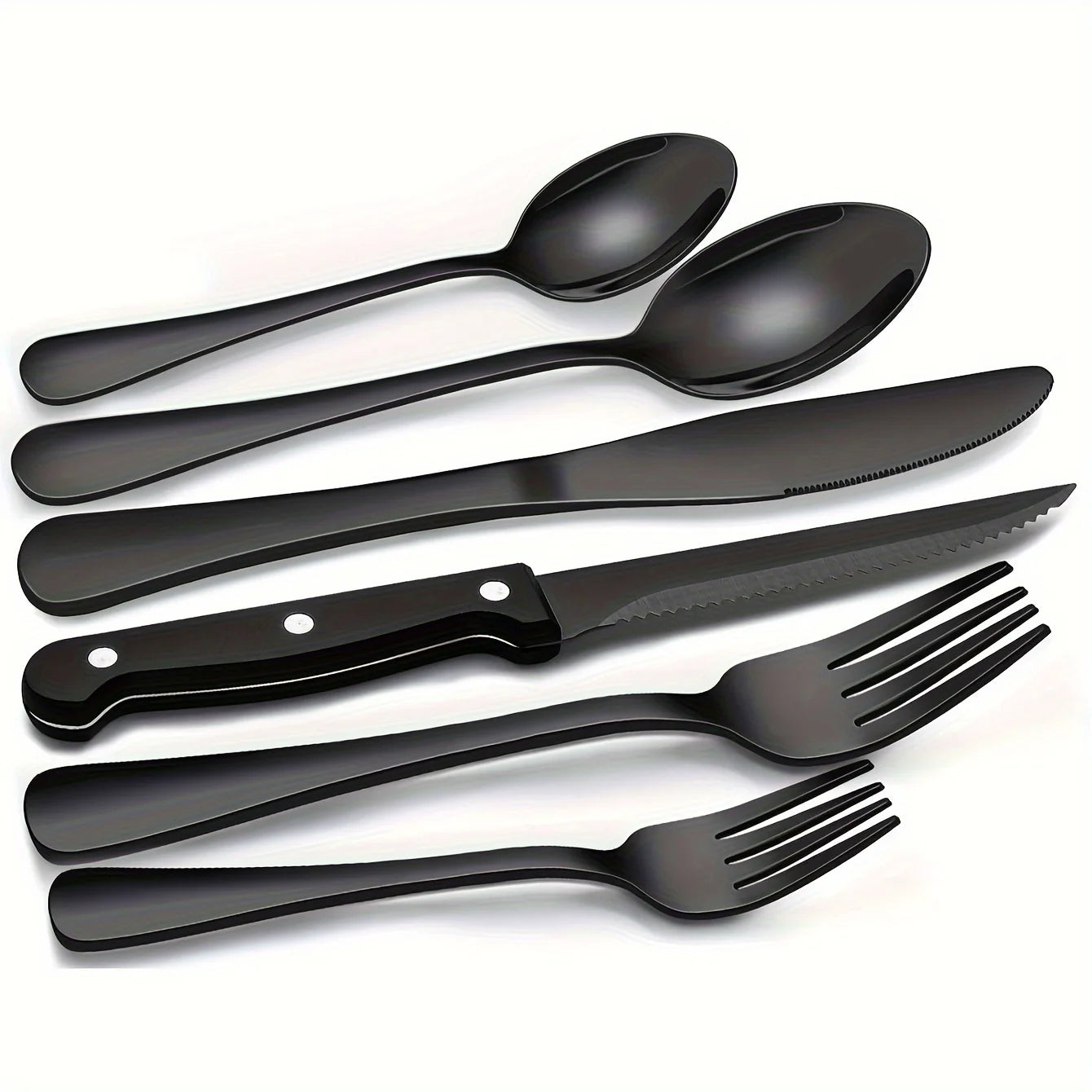 30-Piece Black Silverware Set With Steak Knives, Black Flatware Set Food-Grade Stainless Steel Tableware Cutlery Set