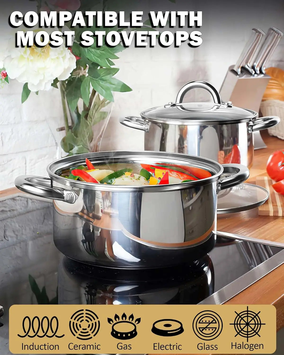 12-Piece Professional Stainless Steel Pots and Pans w/ lids