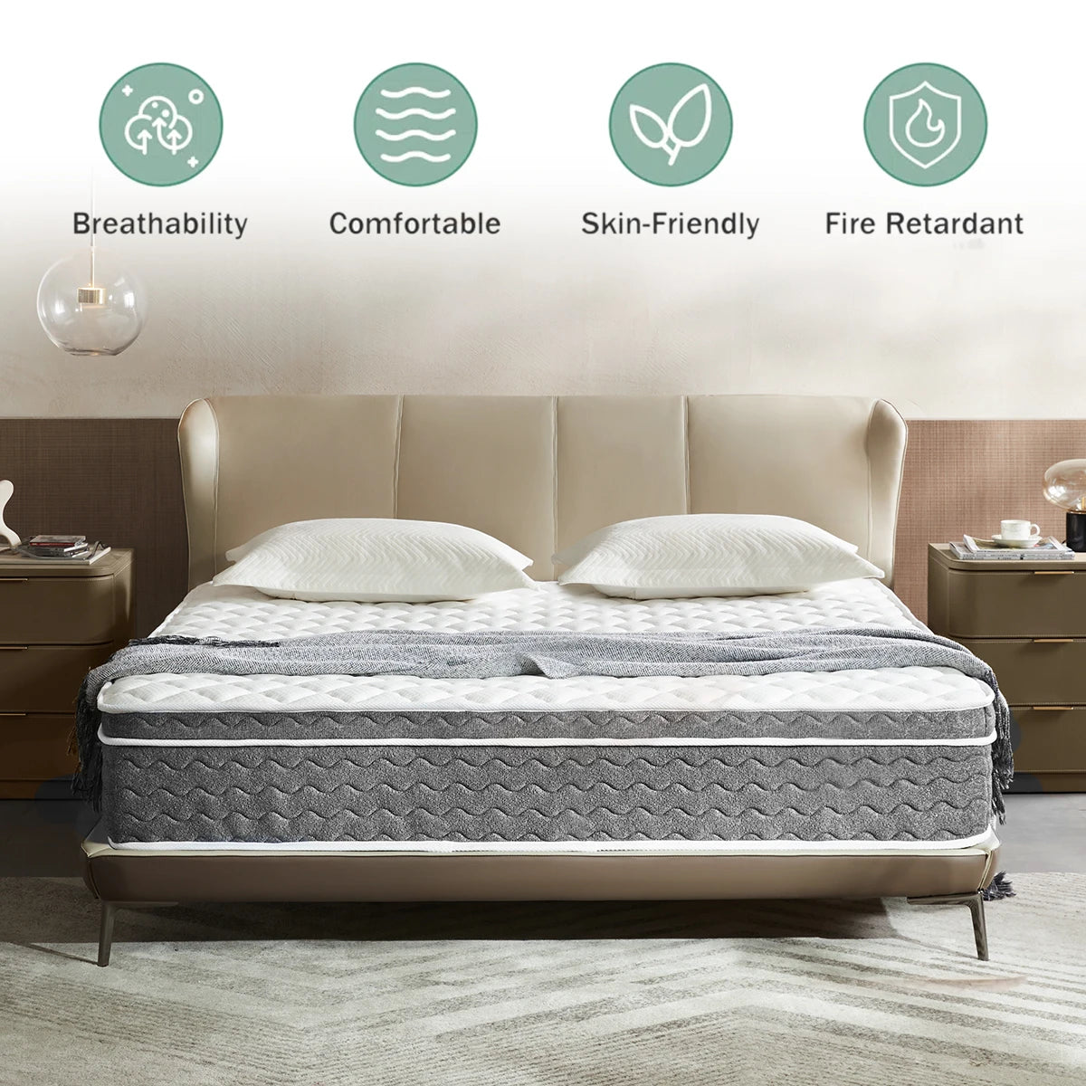 Hybrid Mattress, Fiberglass Free, Medium Feel, Motion Isolation, Mattress in a Box