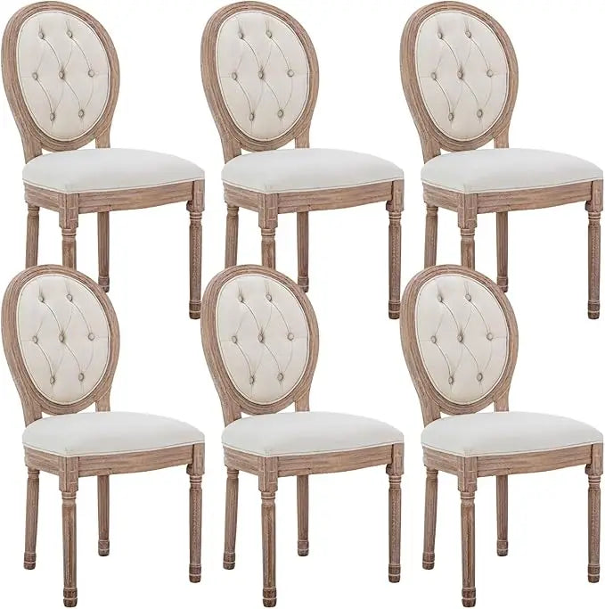 French Country Dining Chairs Set of 6 - Vintage Louis Chairs with Curved Backrest and Beautifully Carved Solid Wood Frame