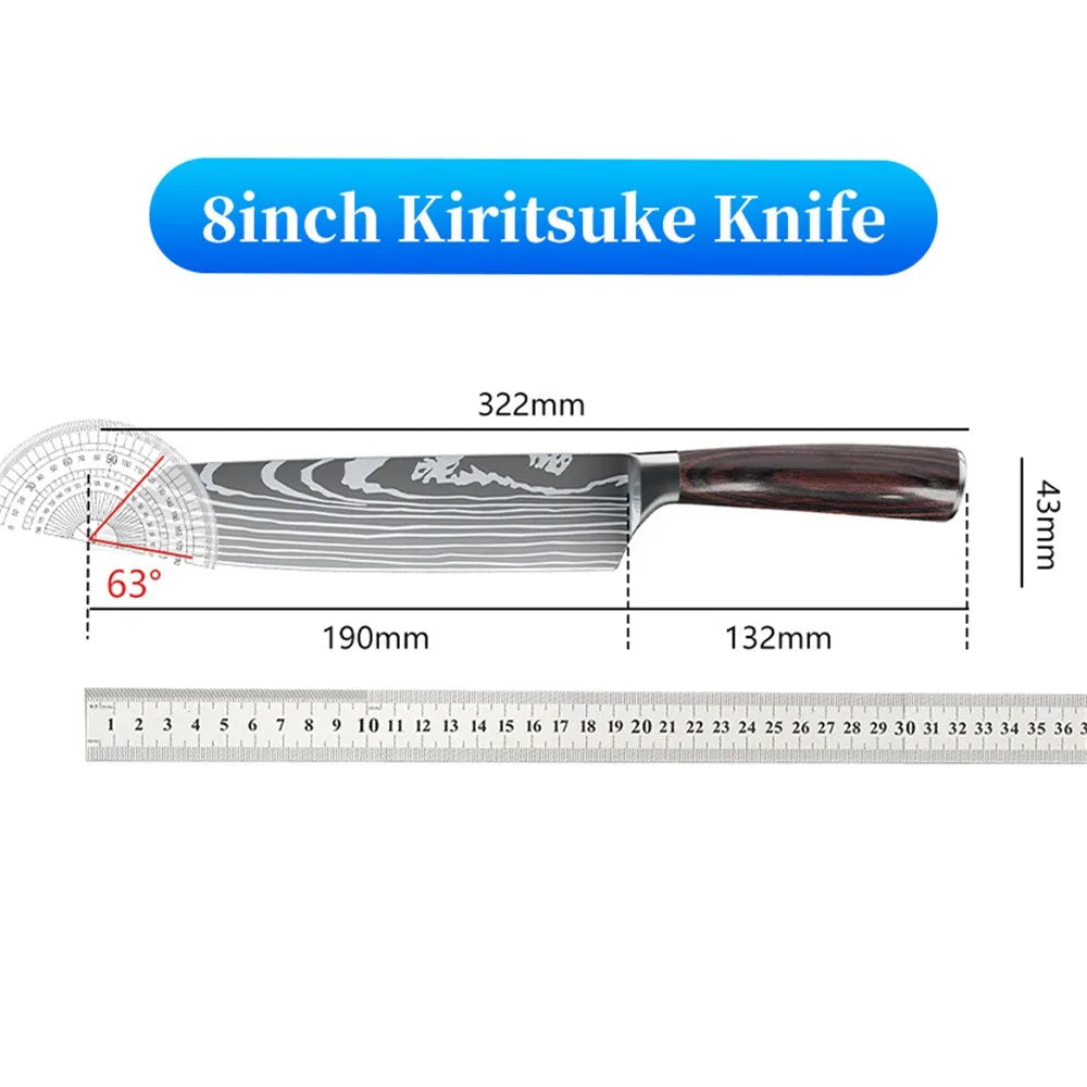 8 Inch Professional Japanese Kiritsuke Knife - High Carbon German Stainless Steel, Ultra Sharp