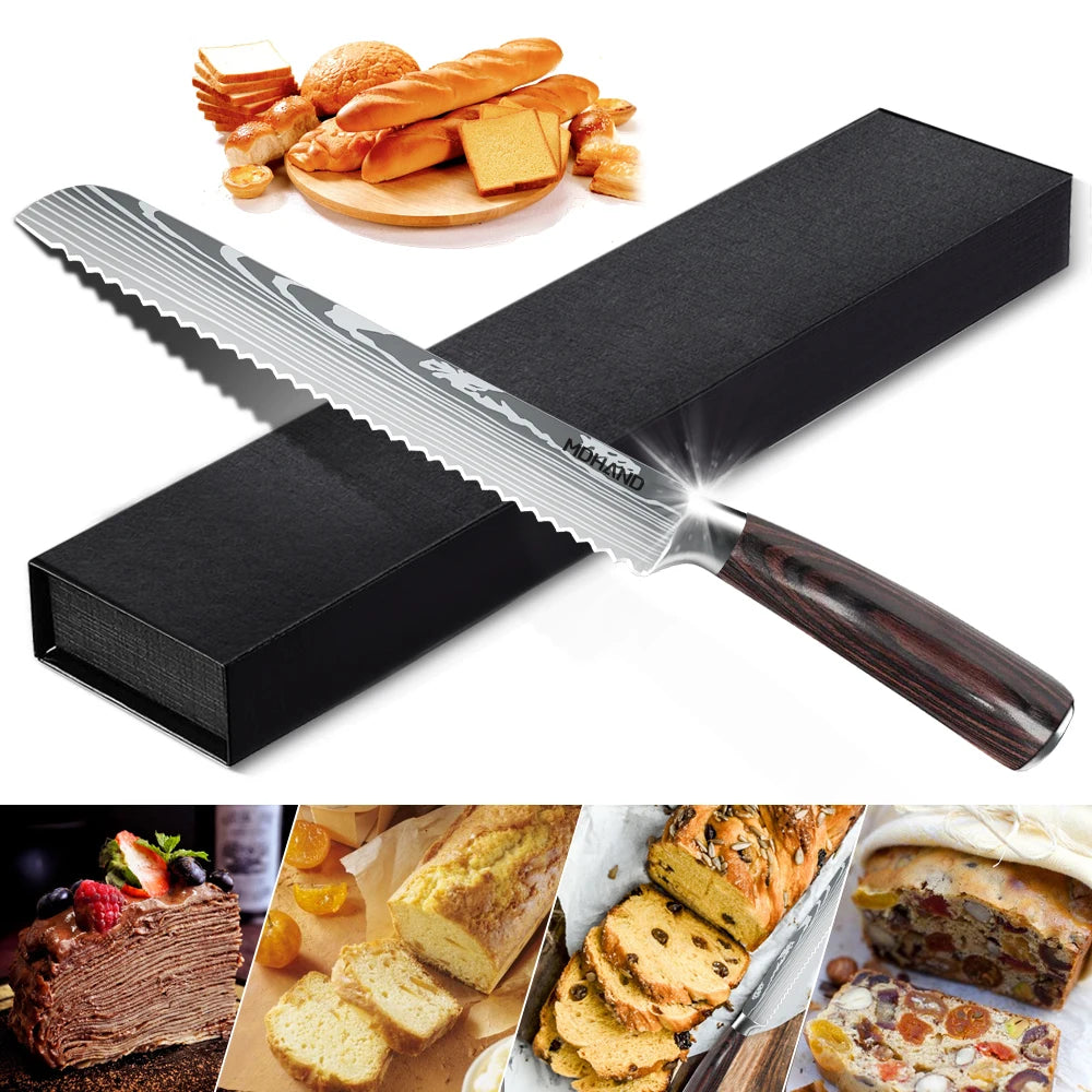 Bread Knife - Laser Sharp, Damascus Steel Chef's Knife with gift box