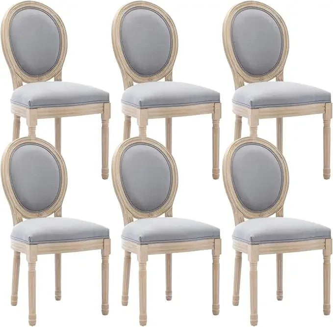 French Country Dining Chairs Set of 6 - Vintage Louis Chairs with Curved Backrest and Beautifully Carved Solid Wood Frame