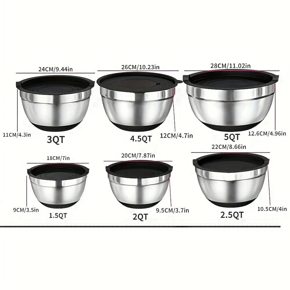 17pcs, Stainless Steel Mixing Bowl Set w/ Grater Attachment, non-stick