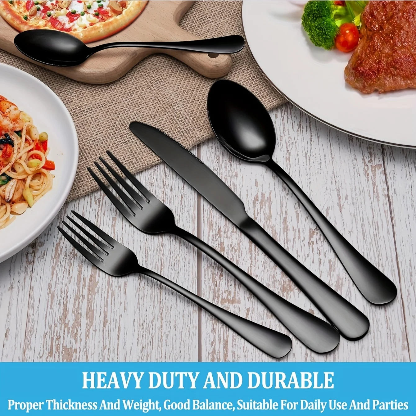 30-Piece Black Silverware Set With Steak Knives, Black Flatware Set Food-Grade Stainless Steel Tableware Cutlery Set