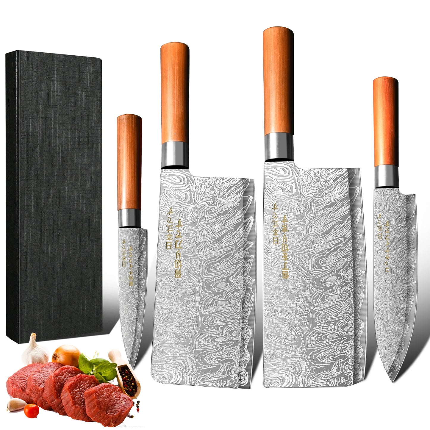 4-Piece Ultra-Sharp Japanese Chef Knife Set - Professional Kitchen Knives for Meat, Bones, and Fruit, Perfect for Commercial kitchen