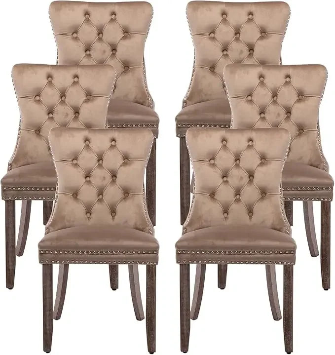 Leather Dining Chairs Set of 6, Luxury Wingback Upholstered Dining Chairs with Nailhead Trim and Solid Wood Legs, 10 Color Choices