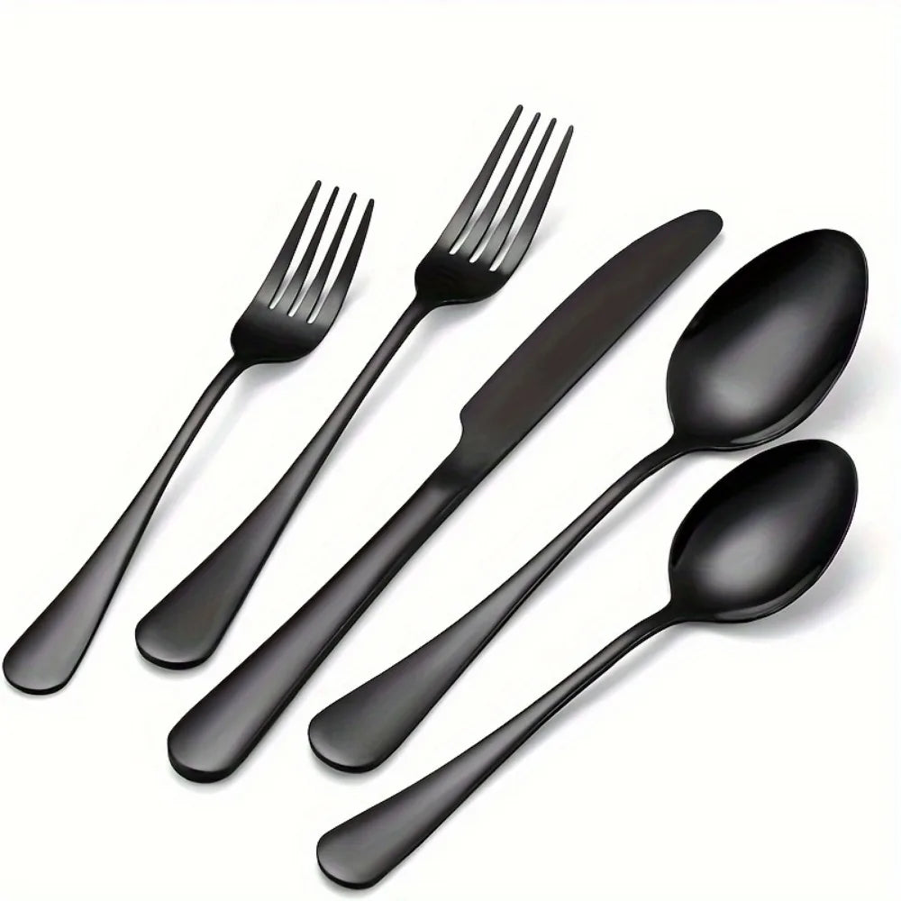 60pc Black Silverware Set For 12: Stainless Steel Flatware Set, Tableware,Dishwasher Safe