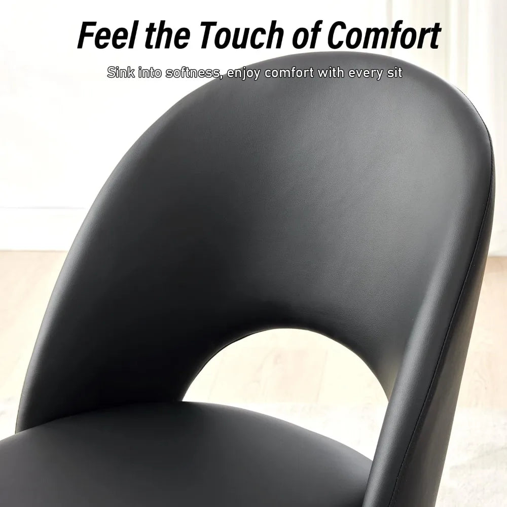 Comfortable Black Modern Leather Dining Chairs with Soft Cushion Seat and Sturdy Metal Legs