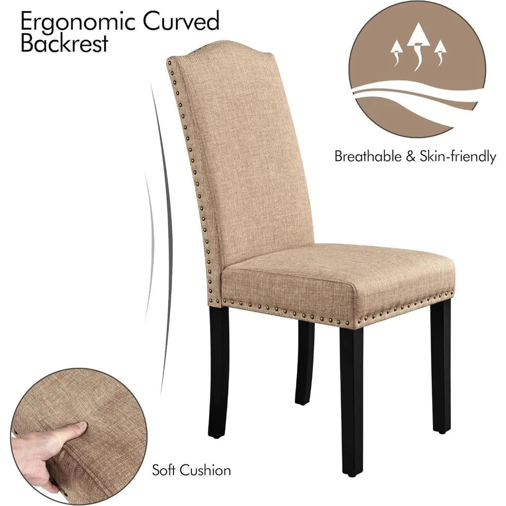 Dining Chairs - Set of 4 Fabric Parson Chairs with Rubber Wood Legs and Upholstered Backrest