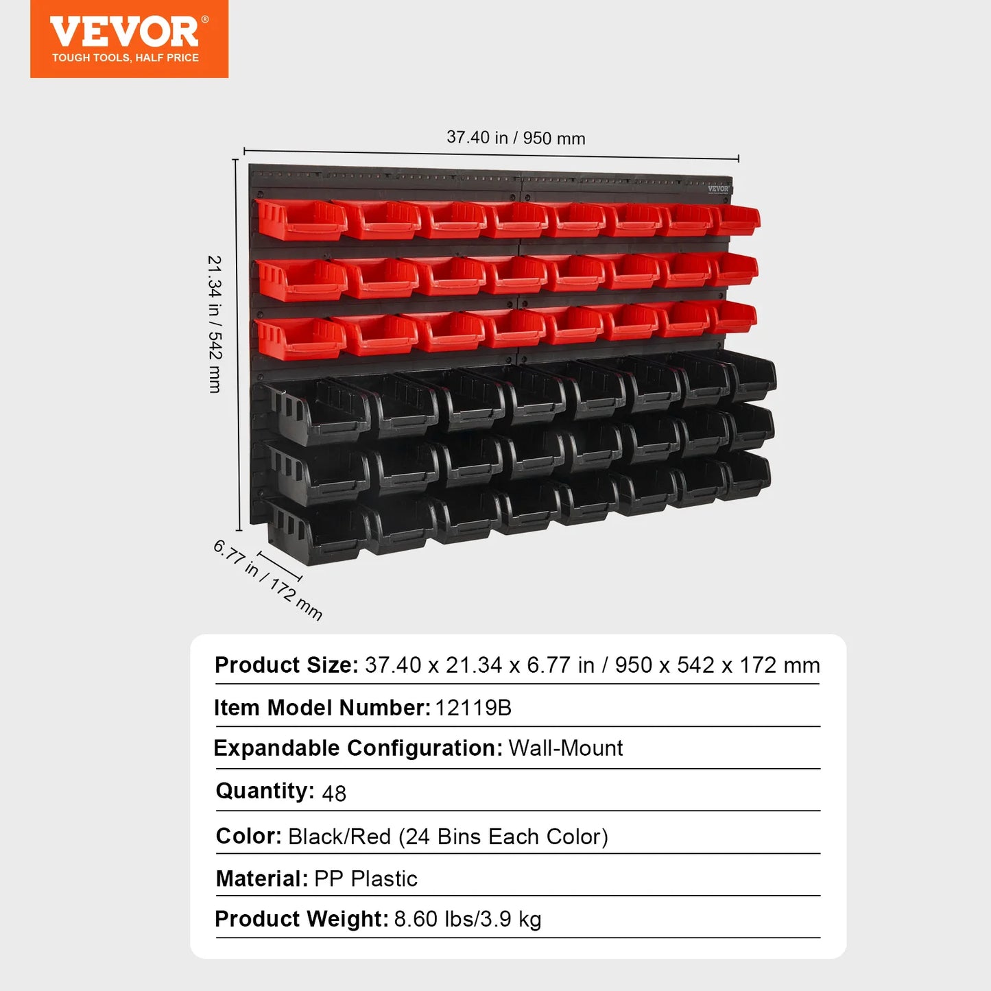 Wall Mounted Storage Bins 30/48Bin - Parts Rack Organizer with Wall Panels, Hooks
