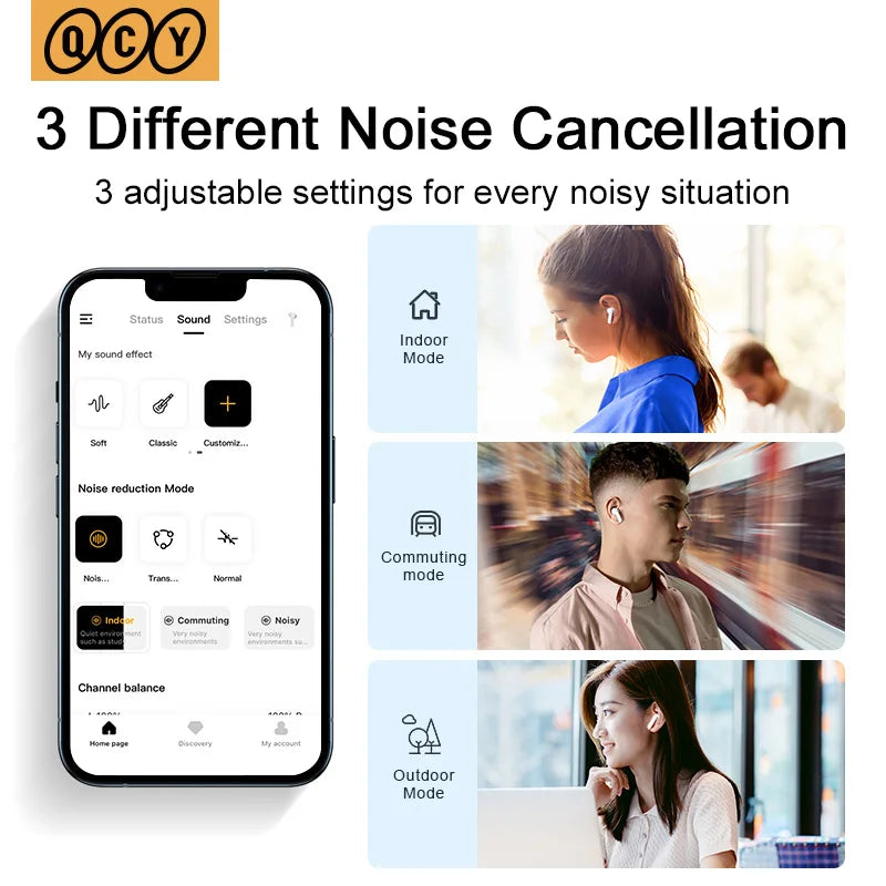 40dB Noise Cancelling Bluetooth 5.2 Headphone, 6 Mic, ENC HD TWS, Transparency Mode