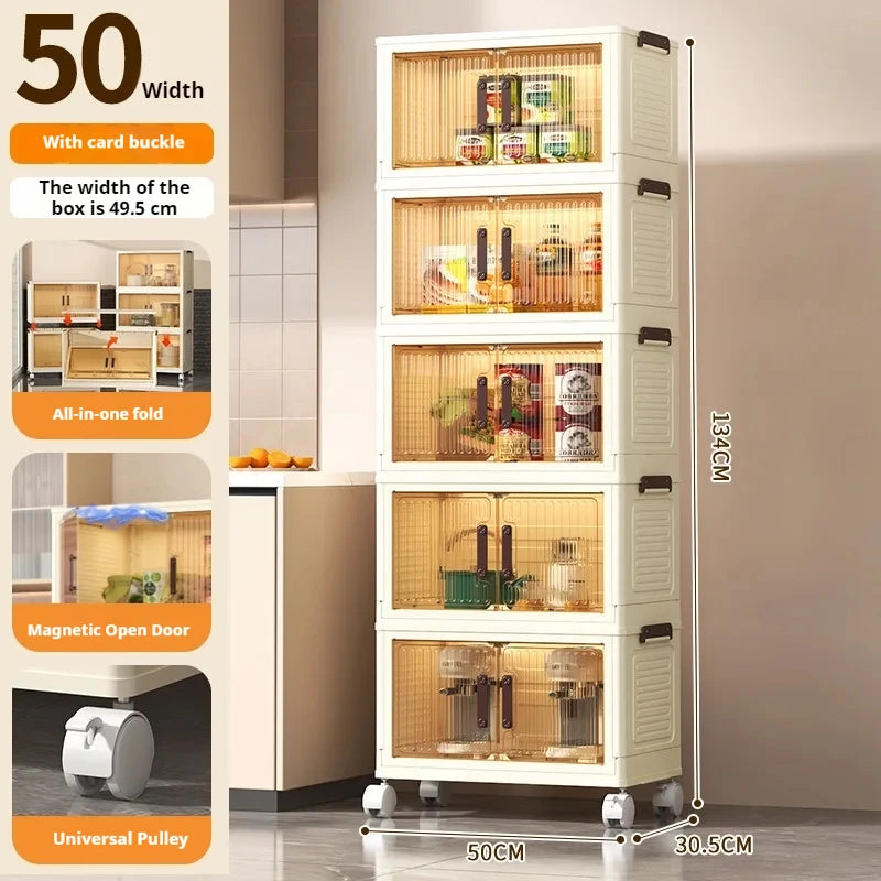 Folding Living Room Cabinet, Multifunction Closet Organizer - Wheels, Stackable, Large Capacity Storage: Box Shelf