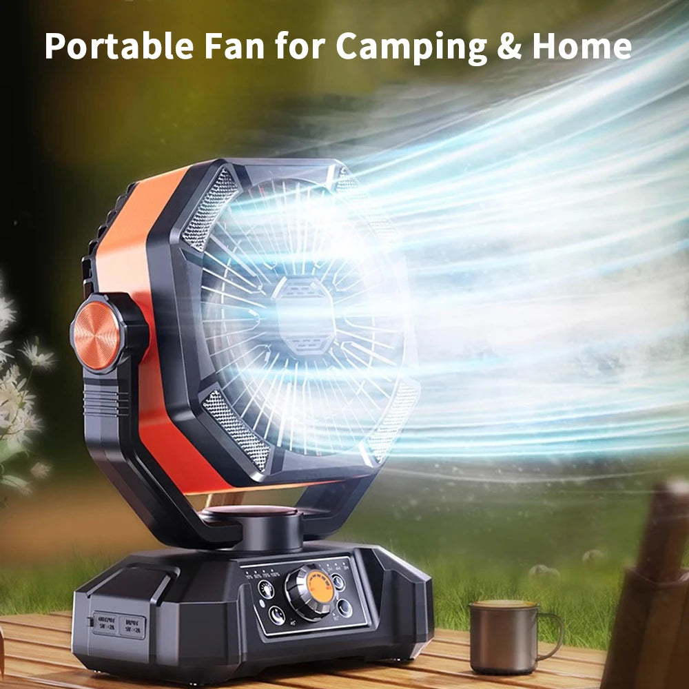 Outdoor Camping, Fishing etc., Fan with 4 LED Lantern, 8 Speeds, Auto-off Timer 20000mAh Battery