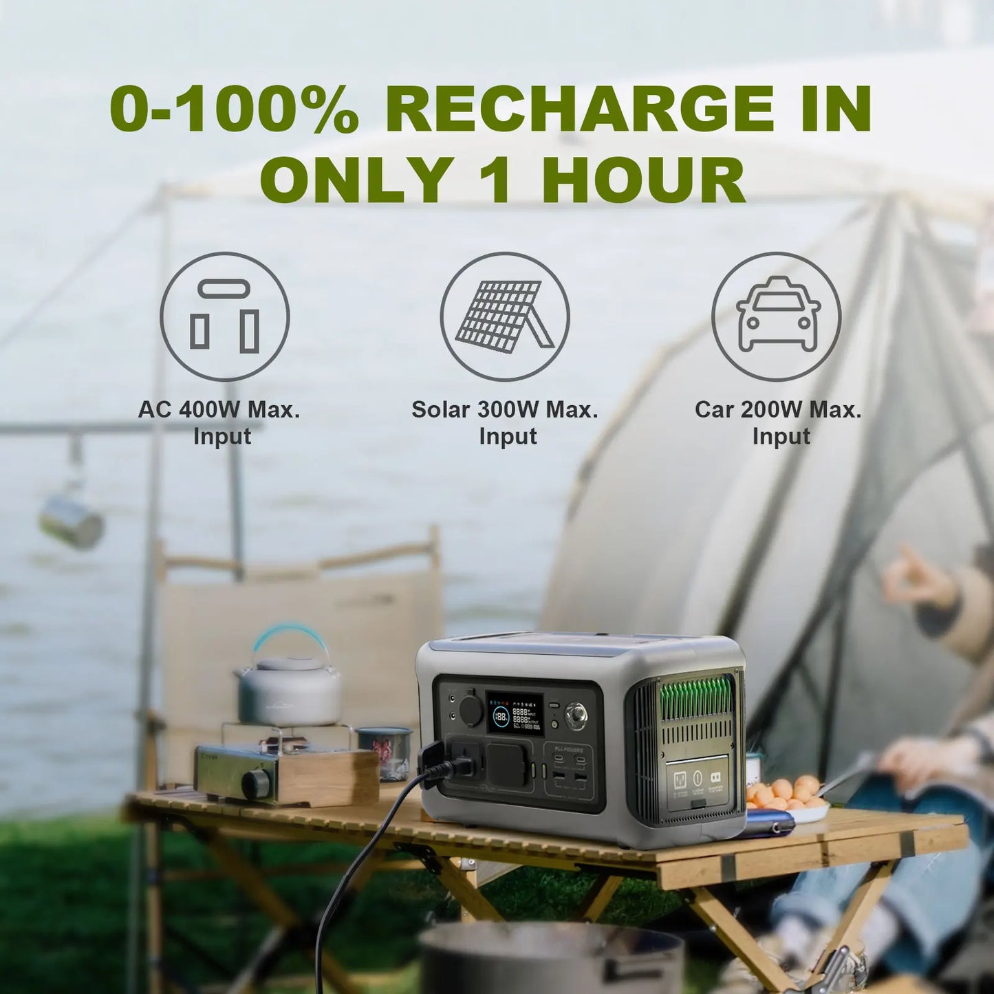 Portable Power Station R600, 299Wh Battery with 2x 600W (1200W Surge) AC Outlets for Outdoor Camping RV Home