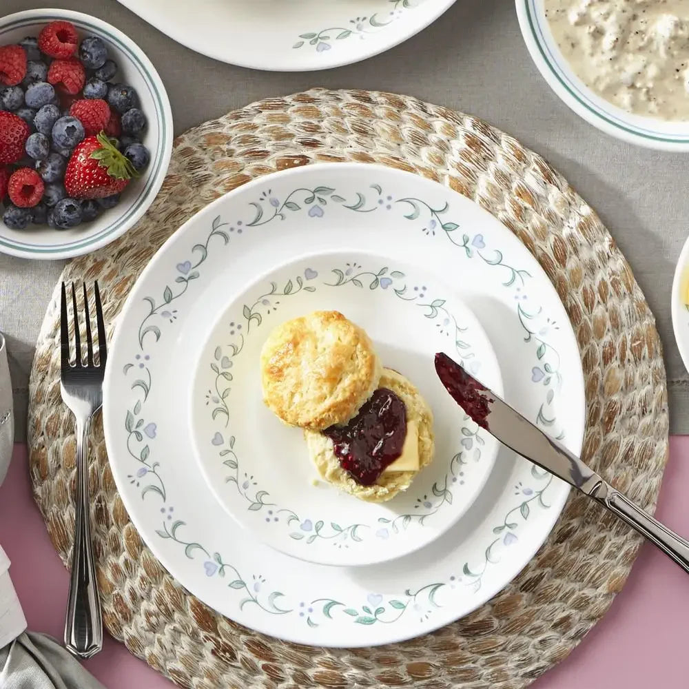 12-Piece Dinnerware Set - Vitrelle Triple-Layer Glass Stripe Bowl, Chip Crack Resistant