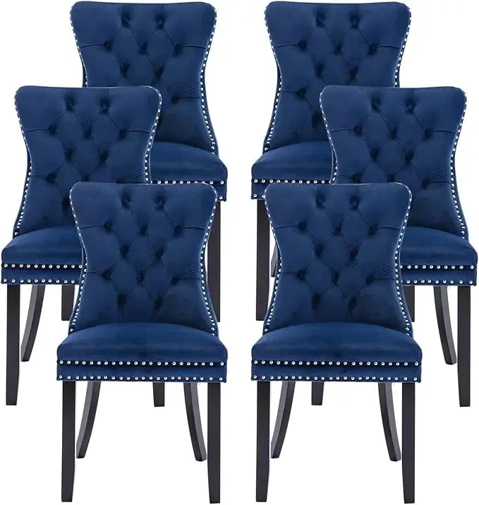 Leather Dining Chairs Set of 6, Luxury Wingback Upholstered Dining Chairs with Nailhead Trim and Solid Wood Legs, 10 Color Choices
