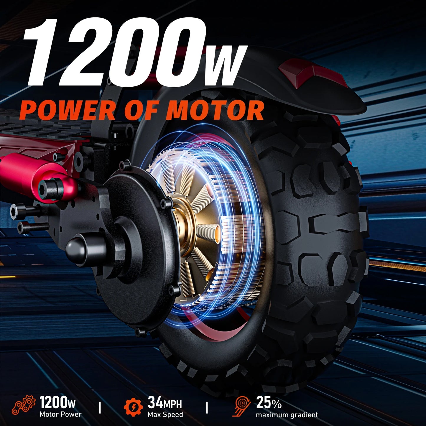 Foldable Waterproof Adult Electric Scooter 11" Off-Road Tires 48V 1200W 18Ah