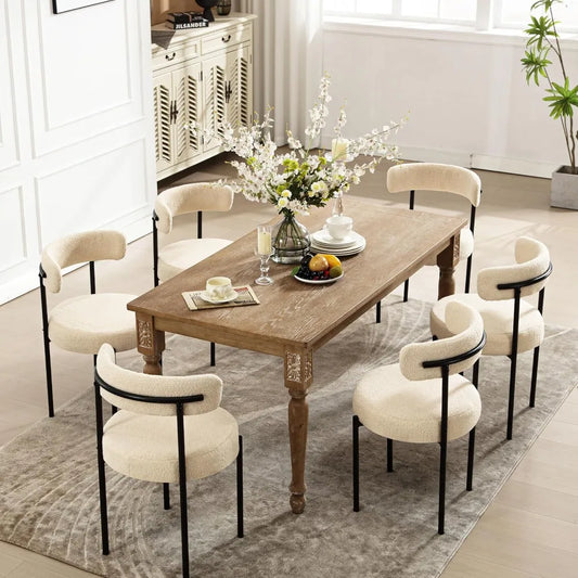 Dining Chairs Set of 6,  Upholstered with Curved Backrest, 2 Color Choices