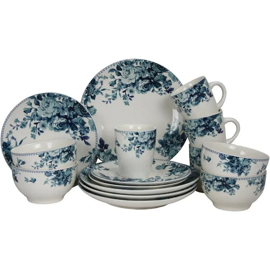16 Piece Dinnerware Set - Traditional Blue And White  Serves 4