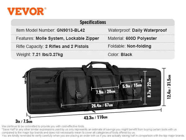 Tactical Double Long Gun Soft Bag, Lockable Zipper for Two 34"-40" Rifles & 2 Pistols