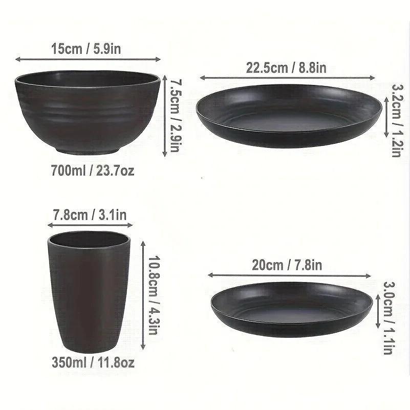 16/32pcs Tableware Set, Include Plates, Bowls Cups. Black