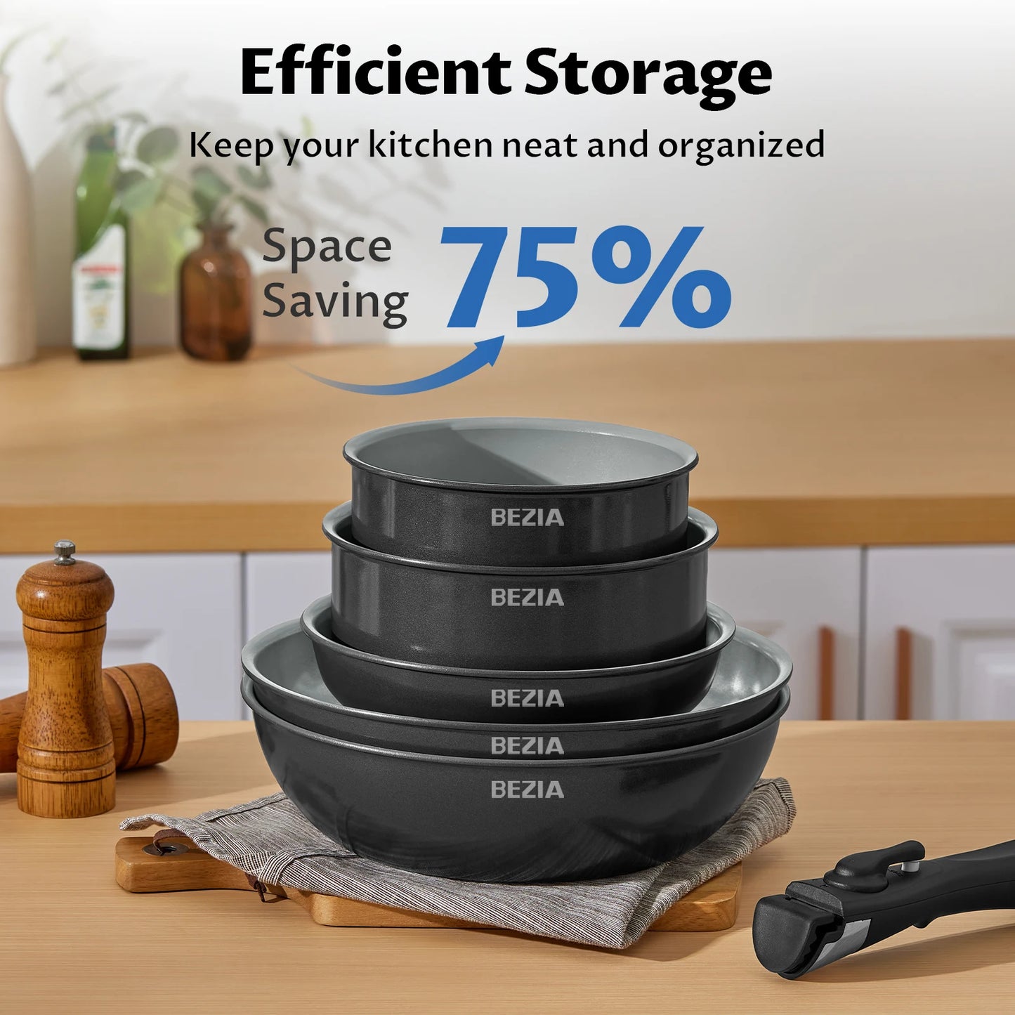 Induction Cookware with Ceramic Coating, 13pcs Nonstick Pots and Pans Set with Detachable Handles