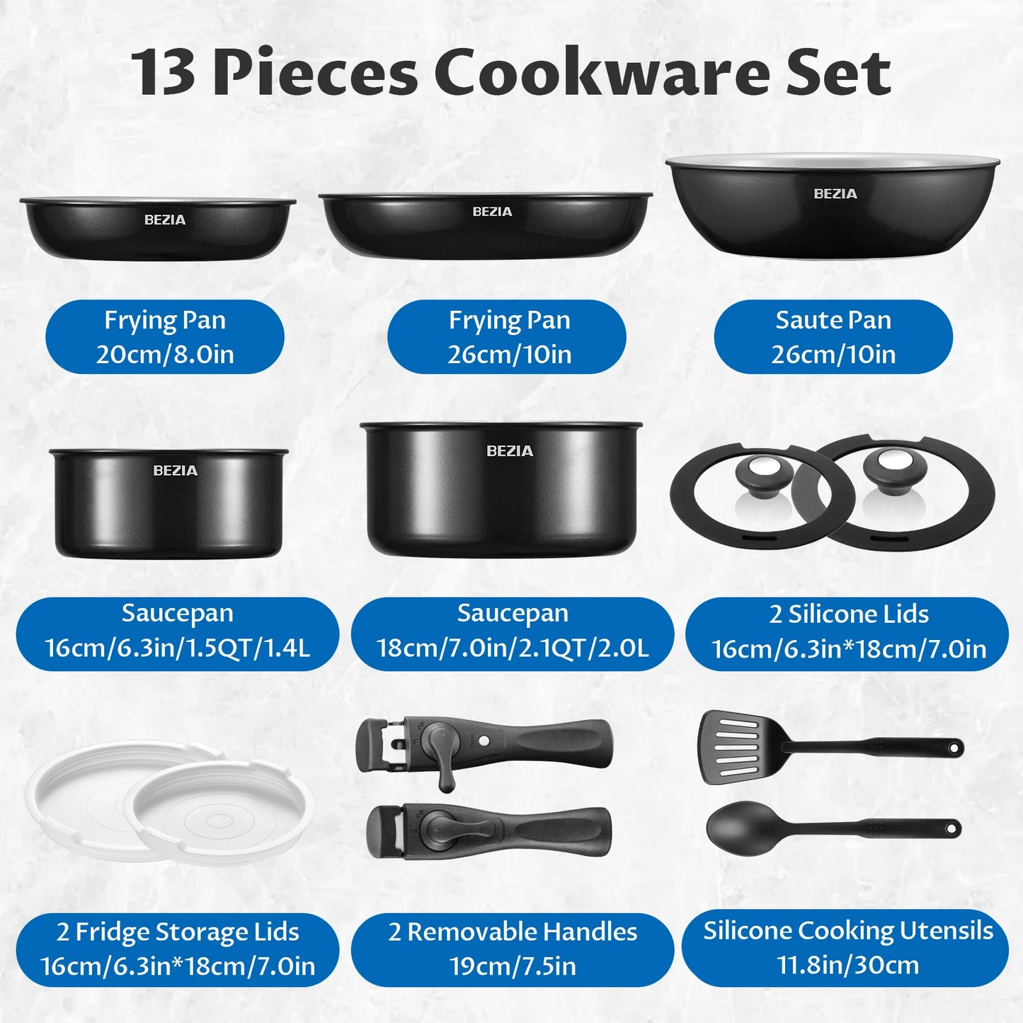 Induction Cookware with Ceramic Coating, 13pcs Nonstick Pots and Pans Set with Detachable Handles