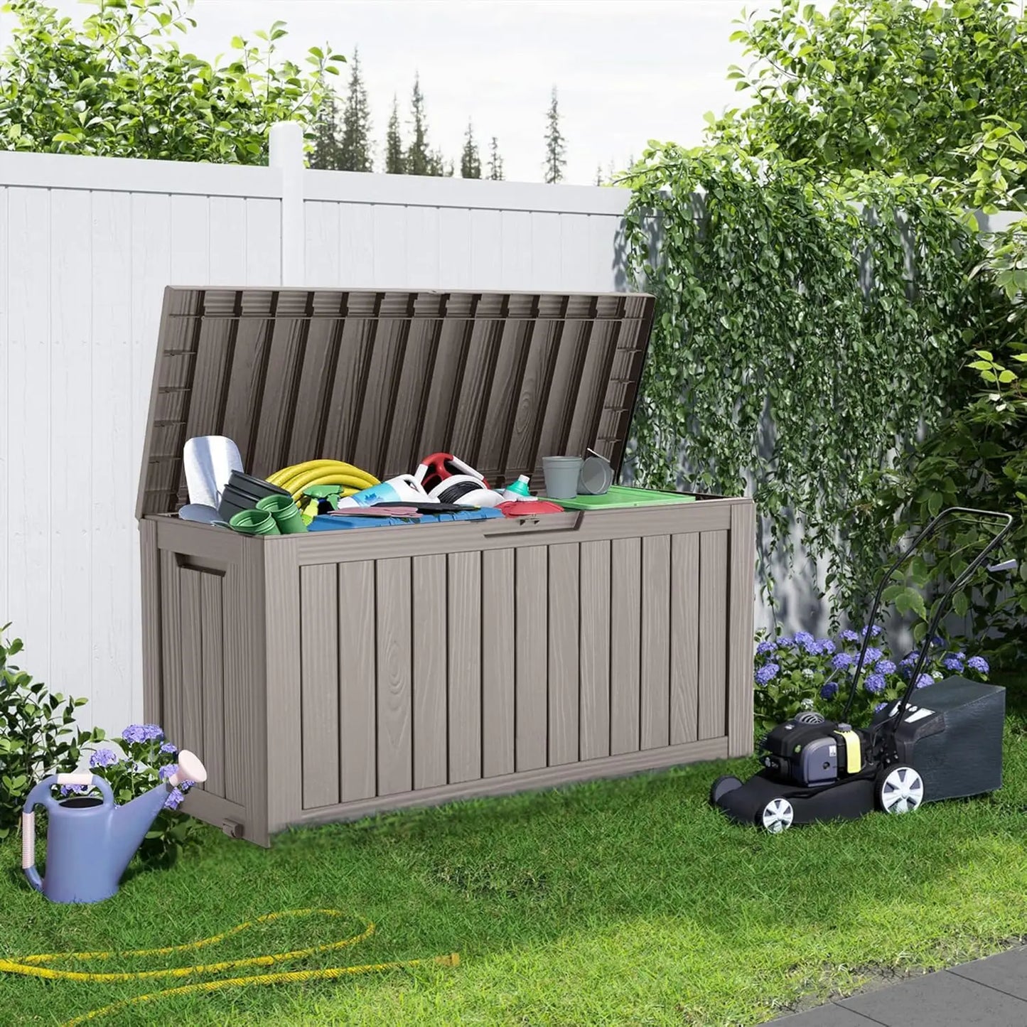 75 Gallon Resin Deck Box, Lockable Outdoor Storage Box