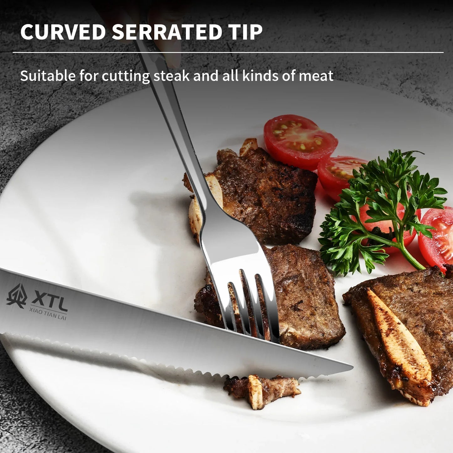 Steak Knife Set: Stainless Steel Kitchen Knives - One Piece, Handle to the Tip of the Blade