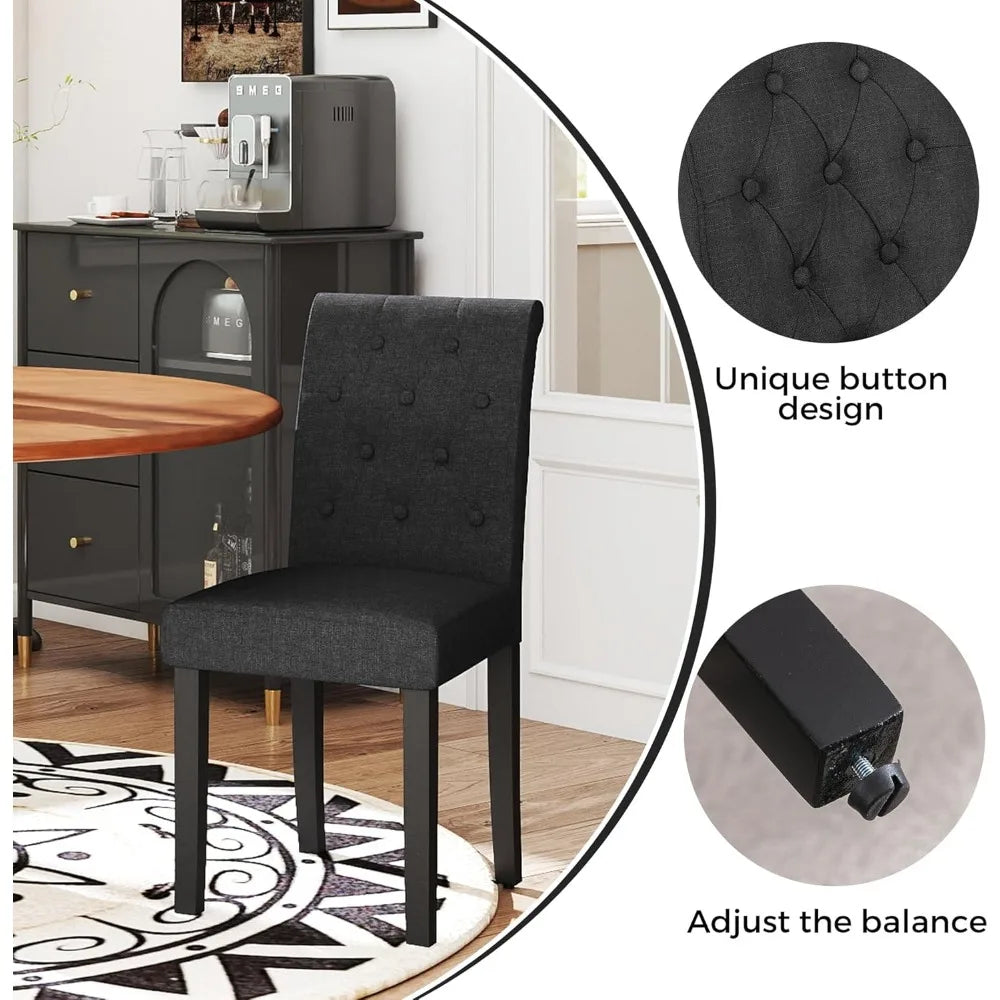 Set of 6 Upholstered Fabric Dining Chairs with Button-Tufted Details (Set of 6 Black)