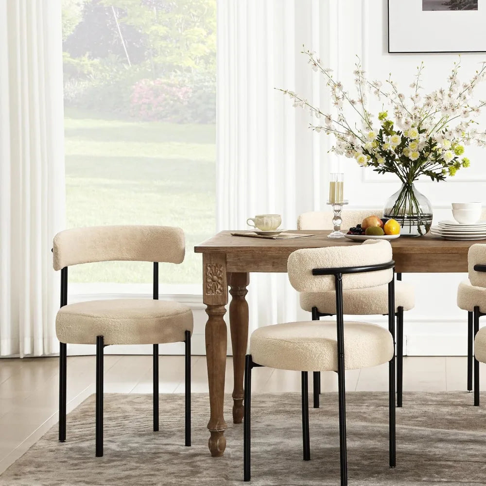 Dining Chairs Set of 6,  Upholstered with Curved Backrest, 2 Color Choices