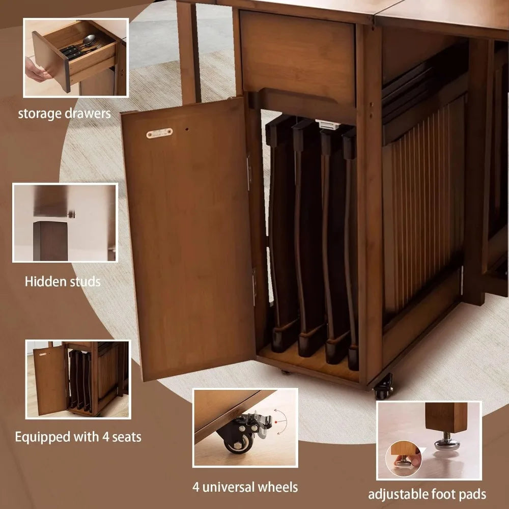 Folding Dining Table Set with 4 Chairs - Drop Leaf, No Assembly Required, Perfect for Apartments