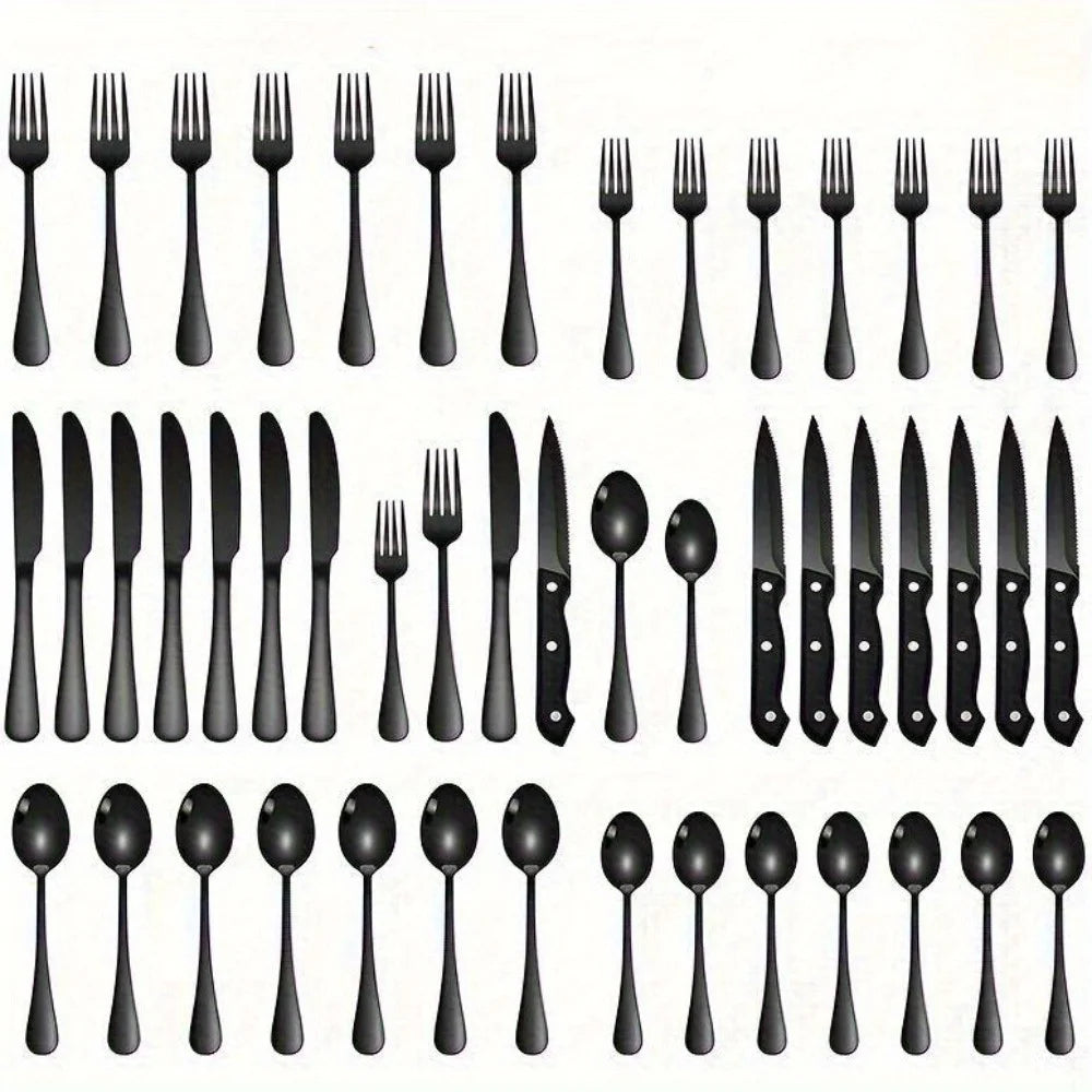 30-Piece Black Silverware Set With Steak Knives, Black Flatware Set Food-Grade Stainless Steel Tableware Cutlery Set