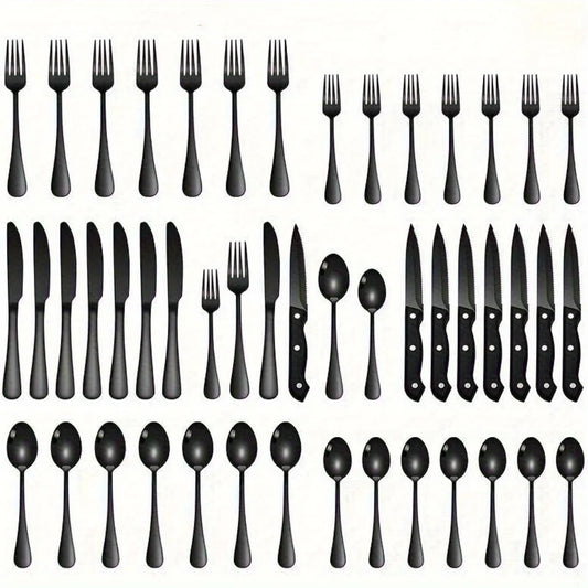 30-Piece Black Silverware Set With Steak Knives, Black Flatware Set Food-Grade Stainless Steel Tableware Cutlery Set